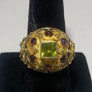 Barbara Garwood Peridot, Amethyst Ring Sz. 7  Mongolian Art 14K over Silver